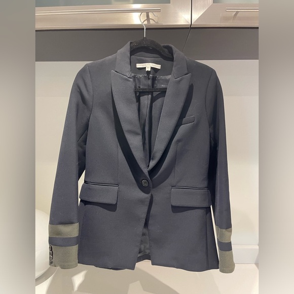$698 RARE Veronica Beard Classic Dickey Jacket Navy with striped sleeves sz 6 - Picture 2 of 15